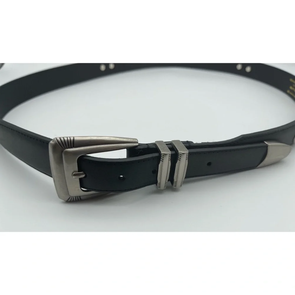 Ole Miss Univ of Mississippi Leather Belt Conchos Black Gunmetal Buckle Sz 46